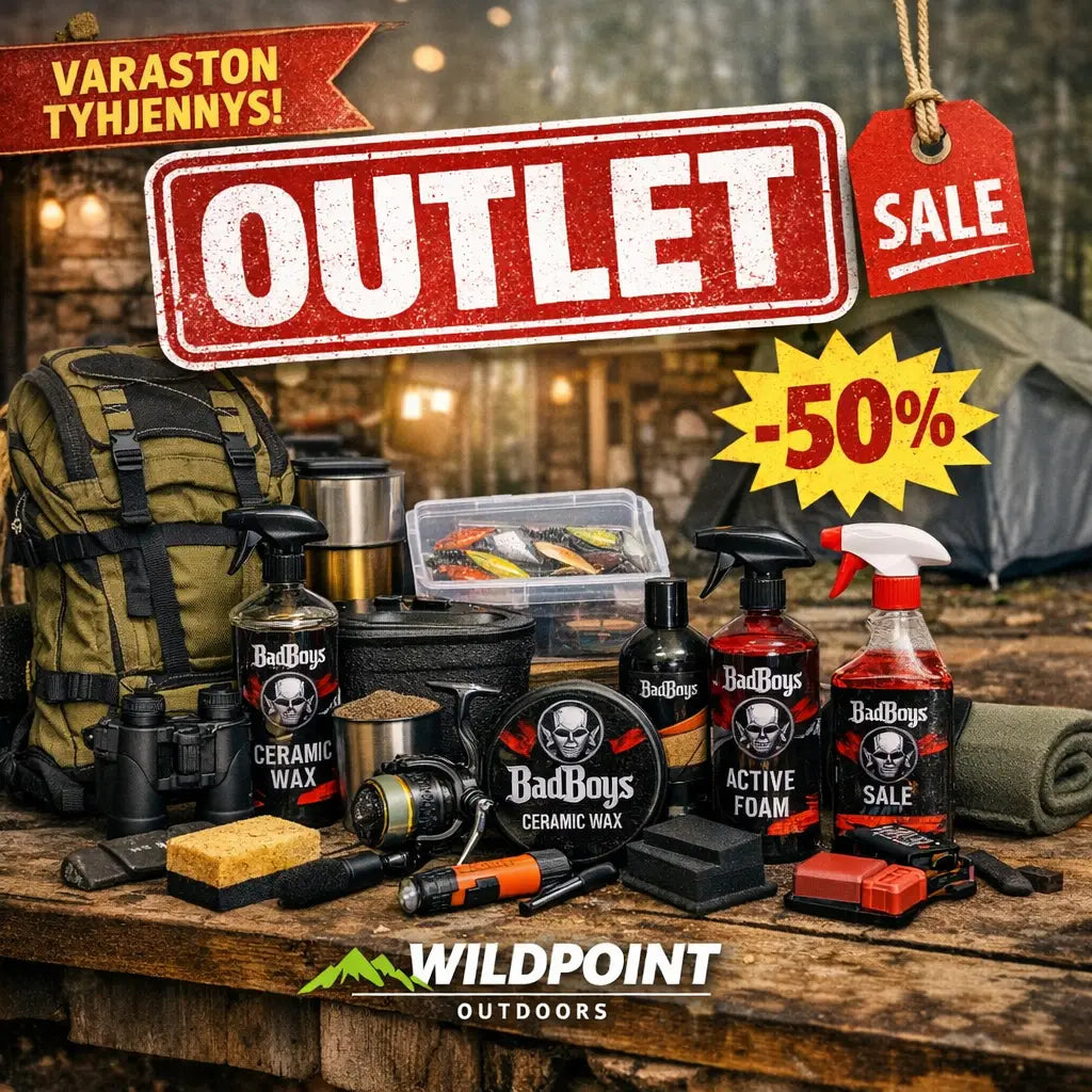 Wildpoint Outlet ja varaston tyhjennys tarjoaa laadukkaat outdoor-varusteet, kalastustarvikkeet ja autonhoitotuotteet alennettuun hintaan.