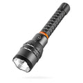 Black nitecore ns9n taktinen taskulamppu 12K teksturoidulla otteella ja oranssilla korostusrenkaalla