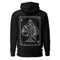 Musta ace of spades huppari yksityiskohtaisella valkoisella luurankosotilaan kuvalla takana
