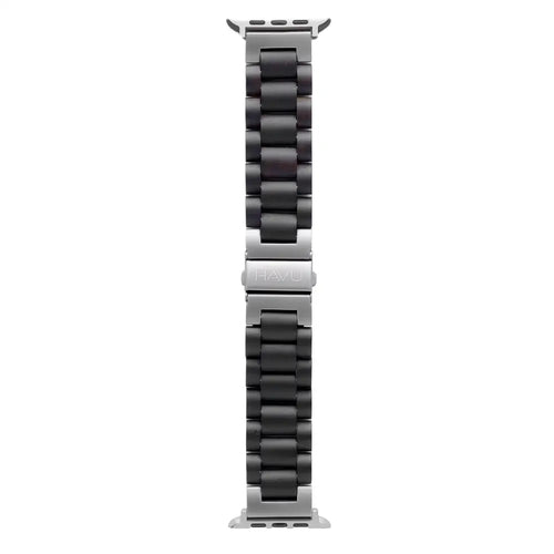 Apple Watch Ultra puinen ranneke eebenpuu musta ja hopeanharmaa moderni design lukittuvilla linkeillä