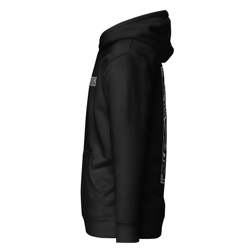 Black arctic sparta huppari valkoisella tekstillä ja yksityiskohtaisella graafisella hihasuunnittelulla