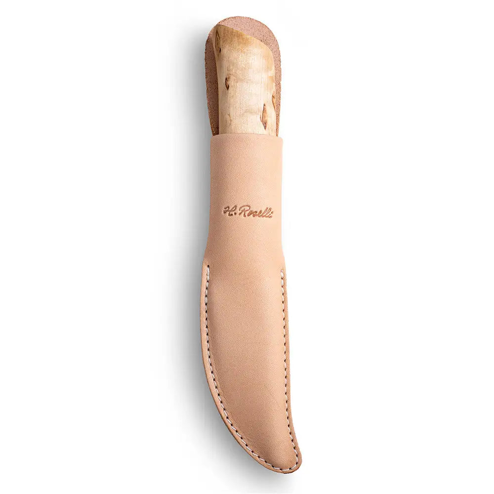 Avausveitsi pyöreäkärkinen light tan leather sheath with hand stitched edges and h.b. logo