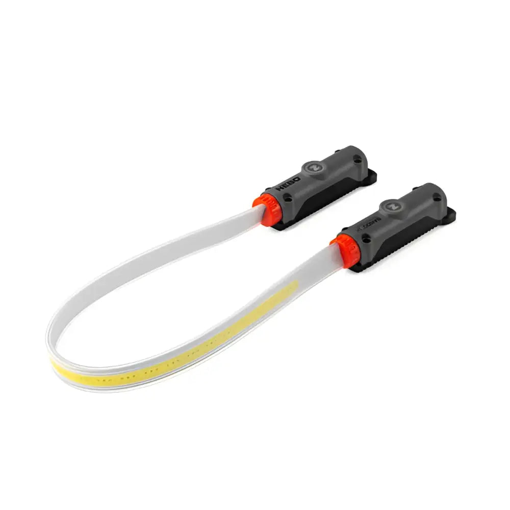 Bando 1k strap light työvalo harmaalla ja oranssilla led-valonauhalla, joustava valkoinen läpikuultava runko keltaisilla ledeillä