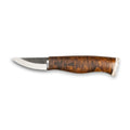 A sleek bear claw knife nalle uhc with a curved blade and brown wooden handle featuring natural grain and white accents