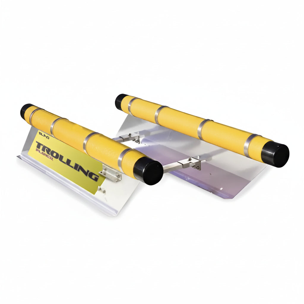 Yellow and black easy catch trolling motor with silver metal accents from the back side for iso metalli plaanari vasen