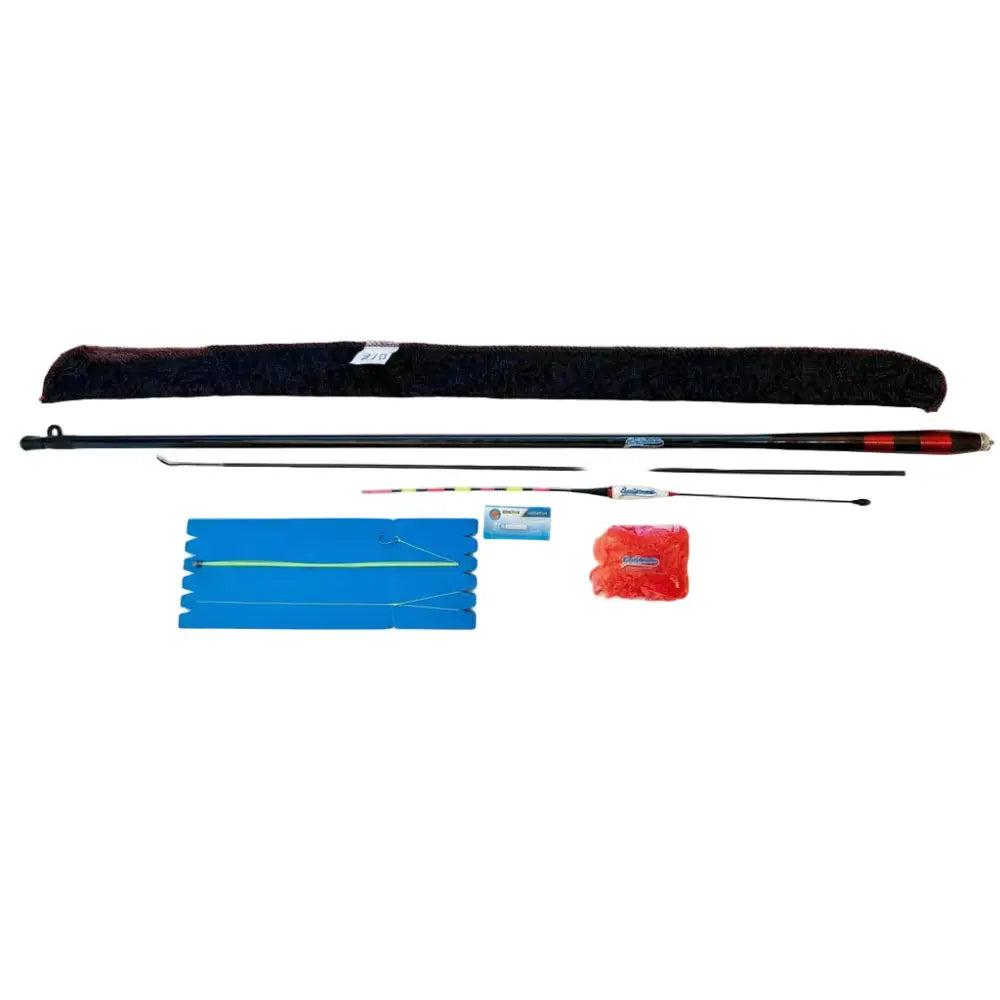 Eräjorma ongintasetti 270 cm black telescopic fishing rod with red silver accents in black protective sleeve ready for use