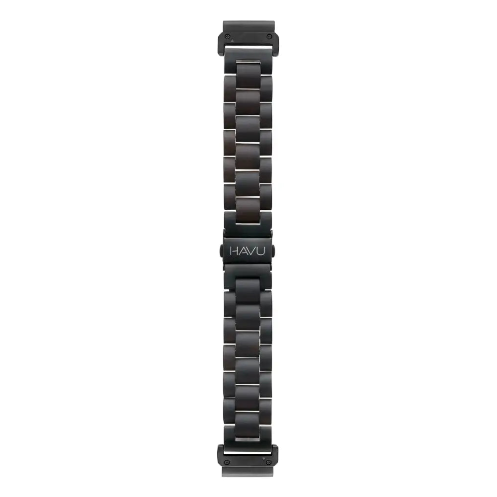 Mustan havu-kellonrannekkeen mattapintaiset, toisiinsa lukittuvat metallilinkit Garmin QuickFit puinen ranneke eebenpuu