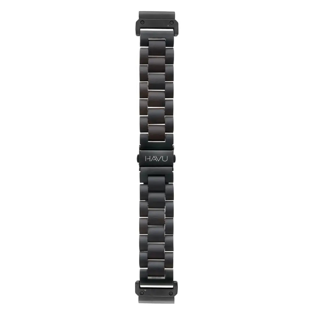 Musta havu kellonranneke kiiltävistä metallilenkeistä minimalistisella designilla Garmin QuickFit puinen ranneke eebenpuu