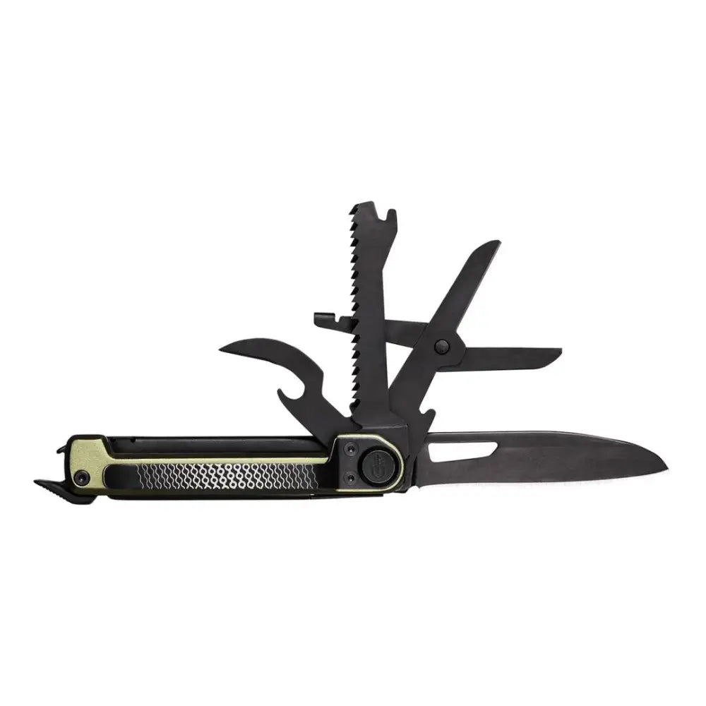 Gerber armbar scout green 16l musta-oliivinvihreä taktinen monityökalu teksturoidulla kahvalla ja useilla terillä