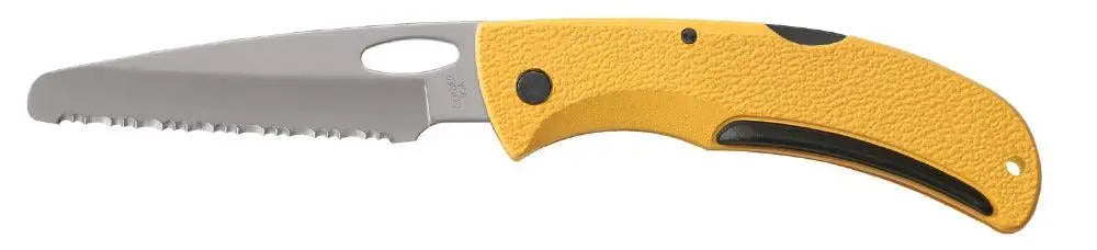 Gerber ez out rescue-box veitsen keltainen teksturoitu kahva ja hopea sahalaita terä