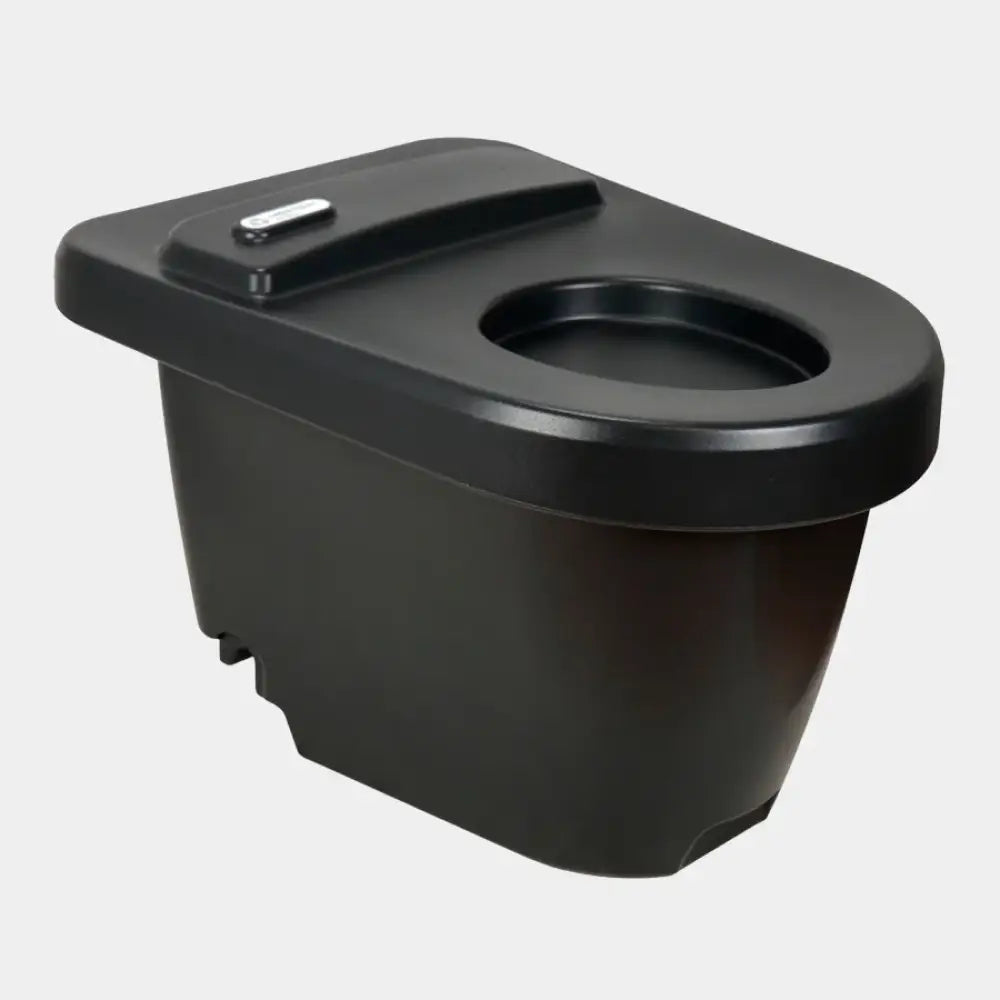 Musta muovinen kannettava wc green toilet 100 easy vaihtosäiliöllä ja saranallisella kannella ja kahvalla