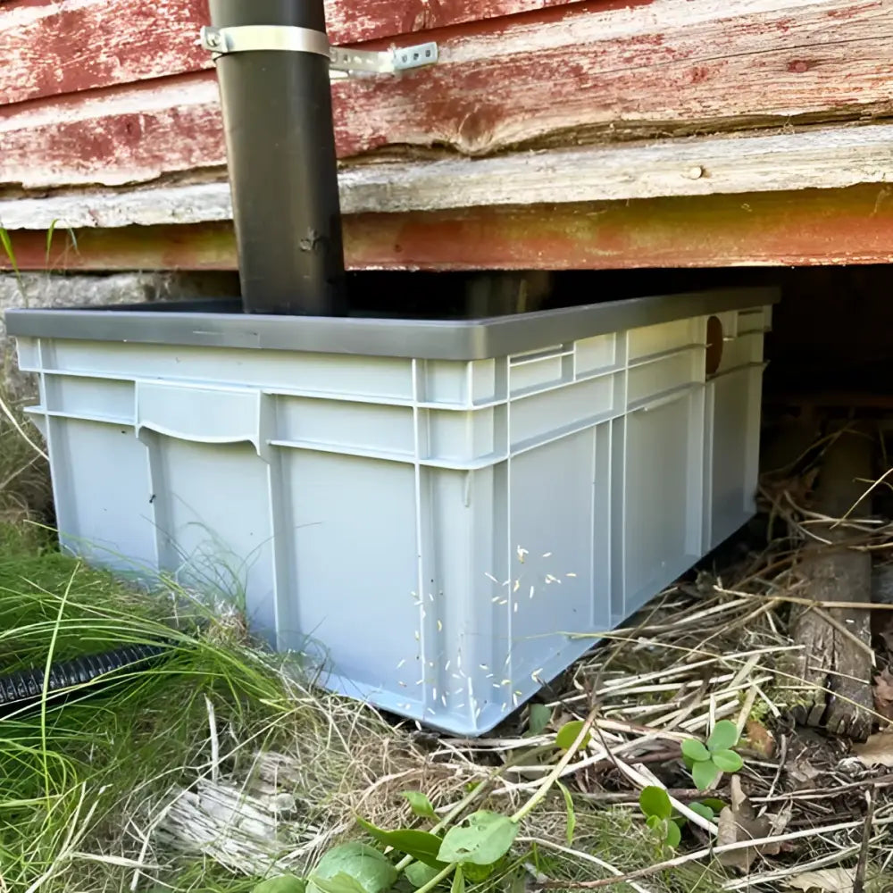 Gray muovinen green toilet lux kasetti sisäkuivakäymälä varastolaatikko vahvistetuilla sivuilla ja mustalla kannella ulkona