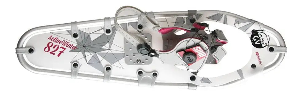 Gv active winter spin 9x29 valko-pinkki aktiivinen talvilumikenkä geometrisellä kuvioidulla kehikolla