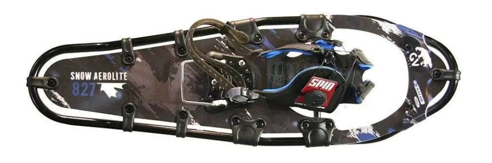 Black and blue gv snow aerolite spin 9x29 snowshoe with rugged textured design for snowy terrain use
