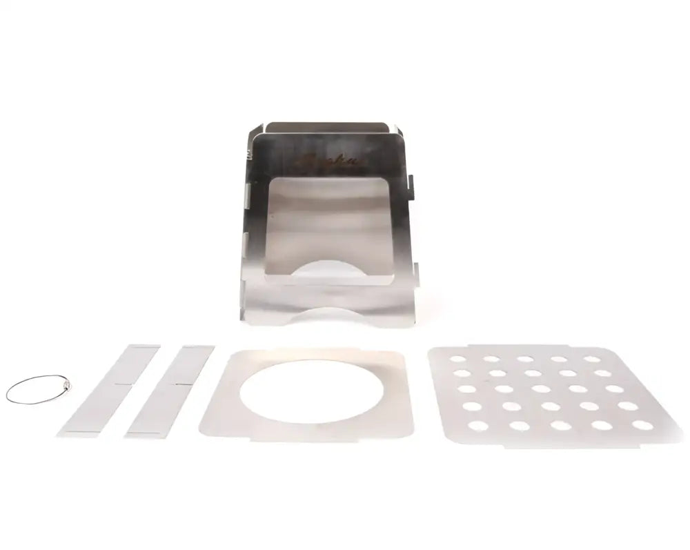 Stainless steel portable camp stove with components for outdoor cooking haghus iso risukeitin