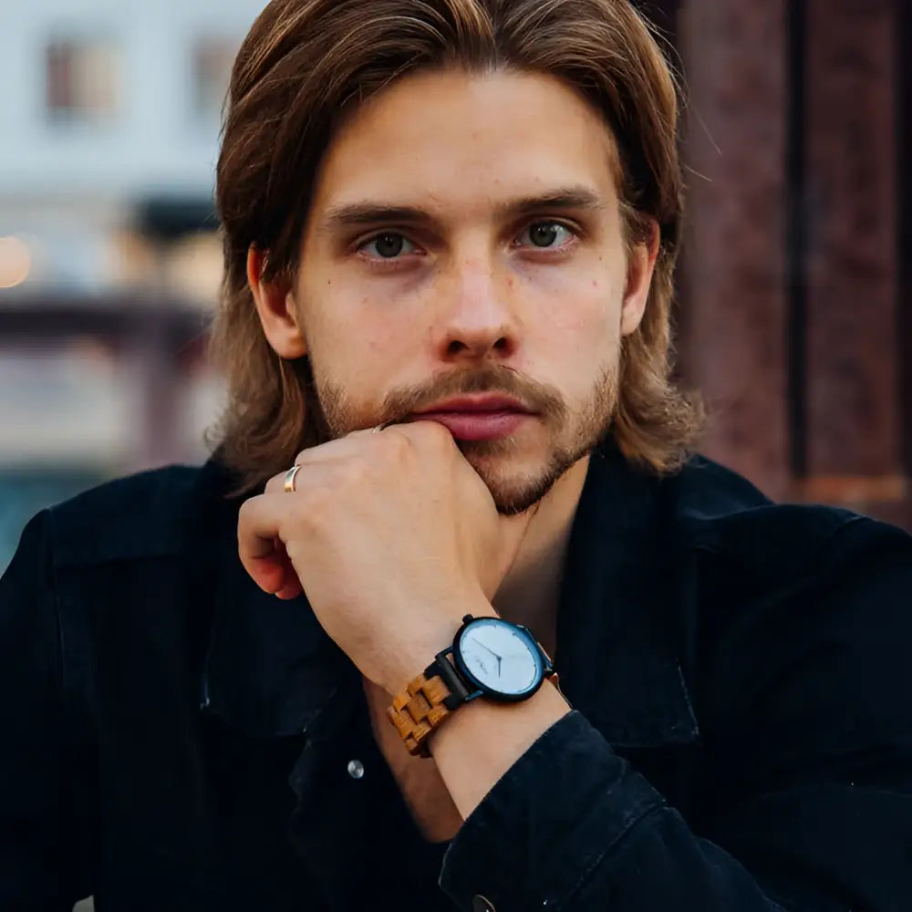 Havu watches kallio 40mm puinen rannekello mustalla kehyksellä ja minimalistisella valkoisella kellotaululla