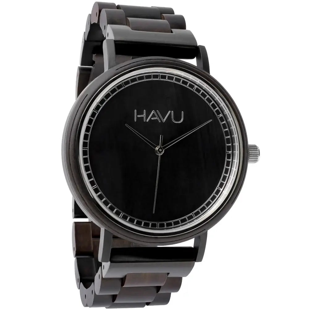 Black havu puinen rannekello virta 42mm minimalistisella designilla ja hopeansävyisillä osoittimilla