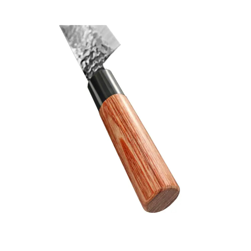 Japanilaistyylinen keittiökaavin kanetsune seki kc-950 kokkiveitsi 18 cm, vasaramallattu ruostumaton teräs ja lämminsävyinen puukahva