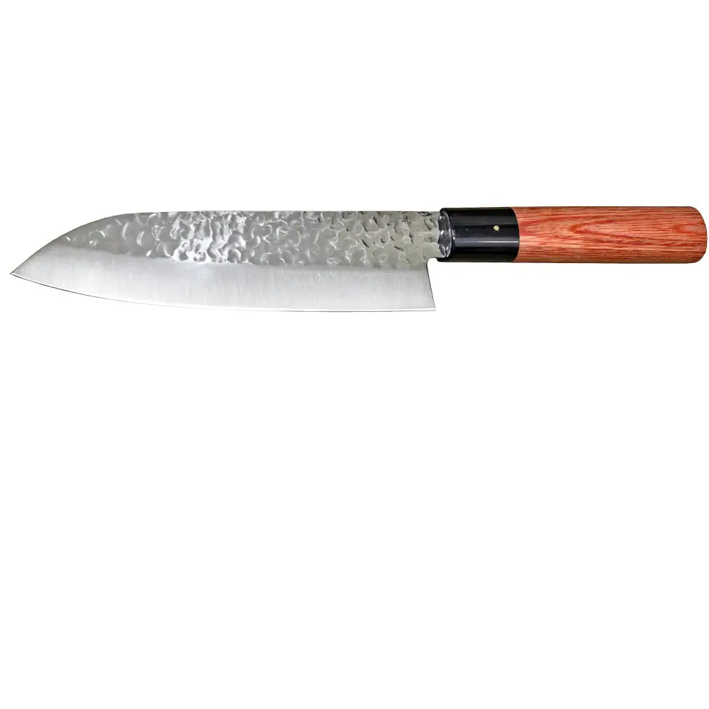 Kanetsune seki kc-950 santoku 16,5 cm japanilaistyylinen veitsi vasaroidulla ruostumattomalla terällä ja lämpimän sävyisellä puisella kahvalla