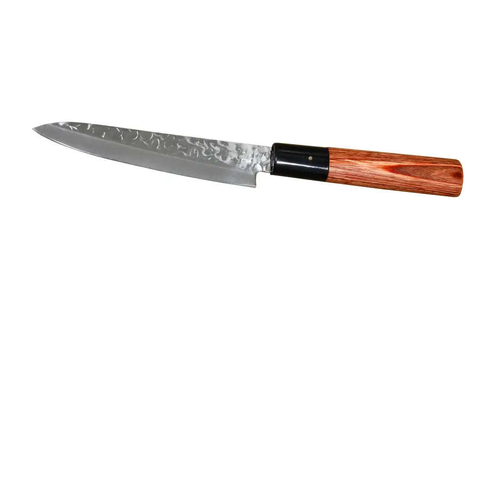 Kanetsune Seki KC-950 vihannesveitsi 12 cm teräs, vasarointi ja punertavanruskea puukahva mustalla vahvisterailla
