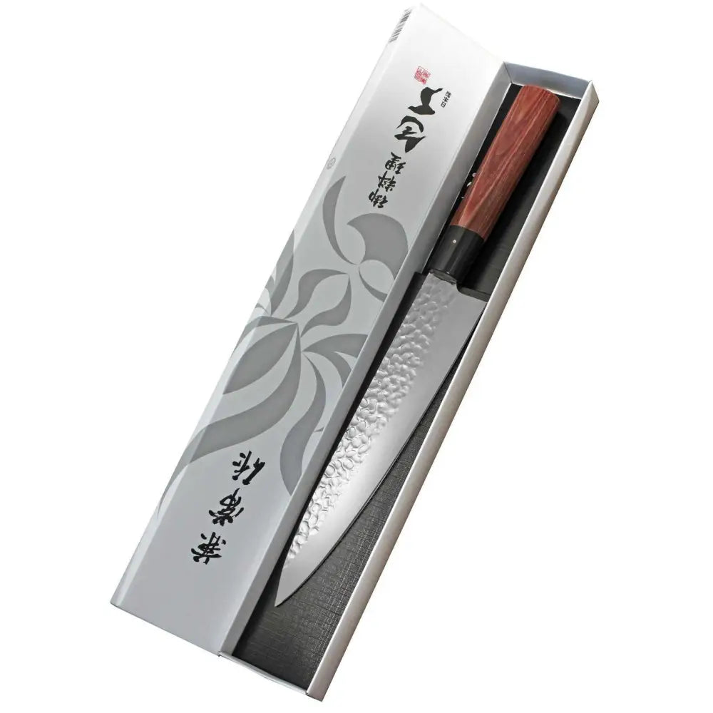 Japanilaistyylinen kanetsune seki kc-957 kokkiveitsi 21 cm, vasaralapainen ruostumattoman teräksen terä ja tummapuu kahva