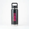 Black insulated stainless steel water bottle league finland logo pink magenta with handle leagu termospullo 0,8l