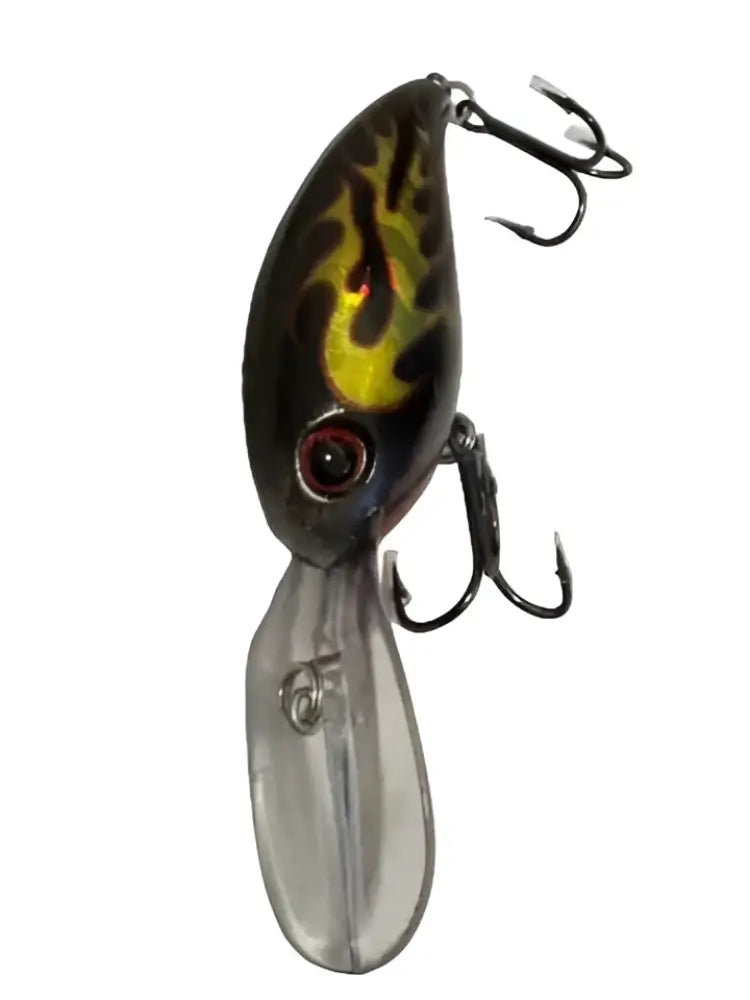 Liekki wobbler erikoisvaappu 7 cm 14 g musta keltainen liekkikuviollinen kova muovilippa ja kirkas muovihäntä