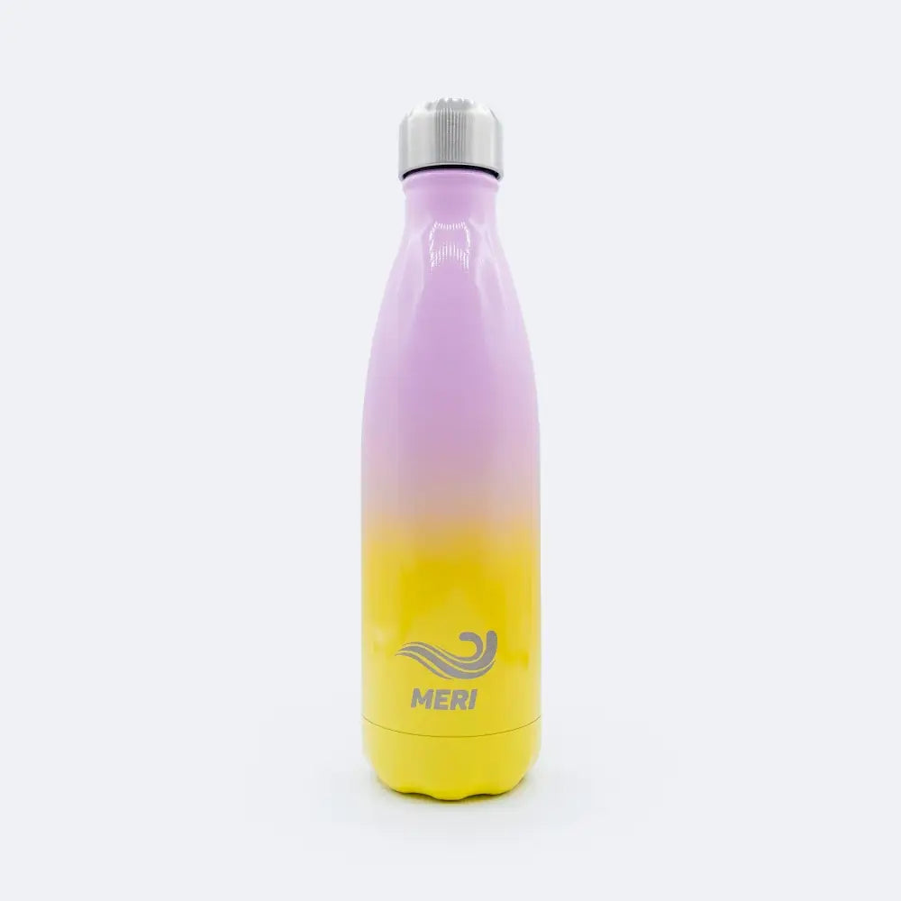 Sleek meribottles bubblegum 500 ml ruostumattomasta teräksestä valmistettu vesipullo, jossa laventelista keltaiseen liukuväri ja hopeinen ruuvikorkki