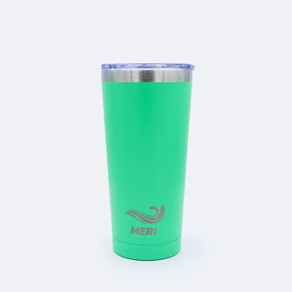 Vividin vihreä meribottles takeaway-muki 500 ml eristetty selkeällä kannella ja hopeisella reunuksella