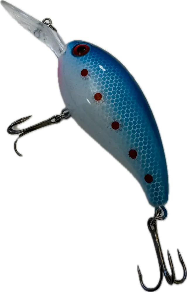 Ottipoika wobbler 7cm 14g sinivalkoinen crankbait viehe punaisilla pisteillä ja kirkkaalla muovihännällä