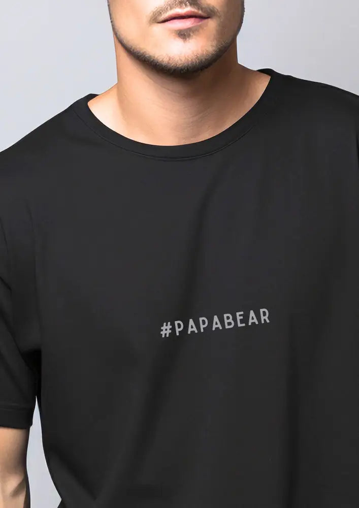 Musta puuvillainen papabear t-paita hillityllä hopealla papabear-logolla rinnassa