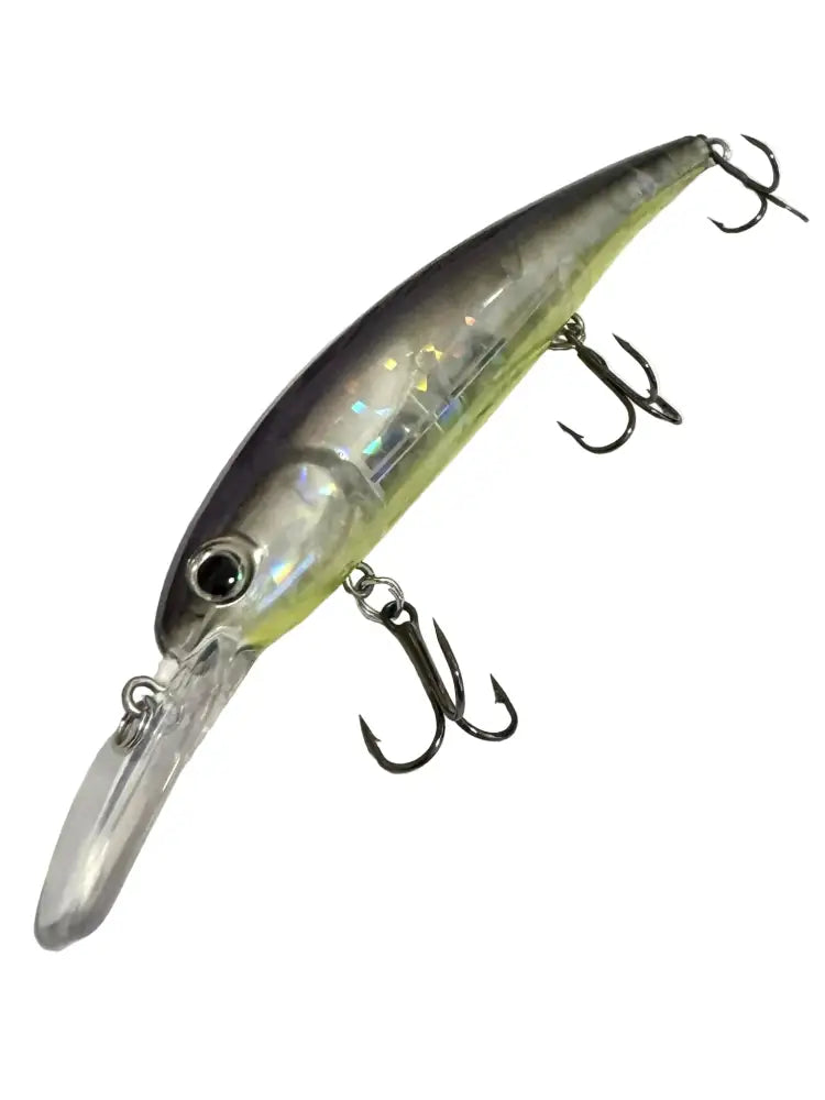 Pilivine kuhavaappu 15cm on kiiltävä metallinen vihreä-hopea minnow-tyylinen viehe kolmella heittokoukulla
