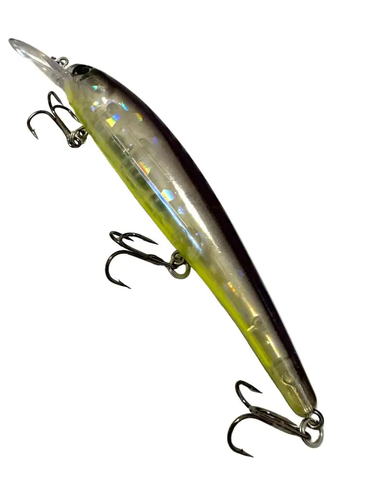 Pilivine kuhavaappu 15 cm läpikuultava iridescent vihreä ja musta viehe kolmella kolmihaarakoukulla