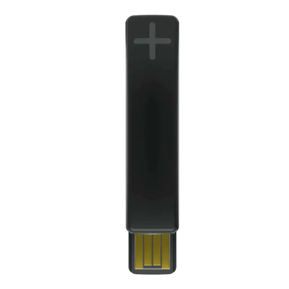 Plus free rear black musta usb-muistitikku mattapintainen plus-merkki ja kultaiset liittimet pohjassa