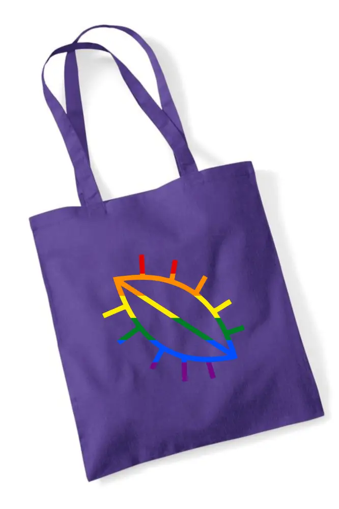 Violetti kangaskassi rainbow-värisellä tyylitellyllä silmäkuviolla proud pimppi -kangaskassi