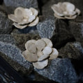 Handcrafted ceramic flowers in soft off-white glaze with layered petals from relax kiuaskukka collection
