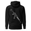 Black rk-95 huppari takaa valkoisella ak-47 viivapiirroskuvalla pehmeästä materiaalista