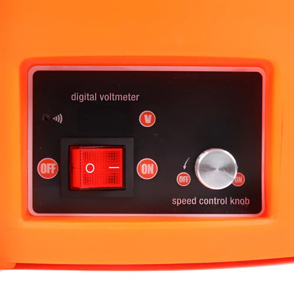 Robota dc-cs6 18v akkupaineruisku oranssi digitaalinen voltmetri mustalla ohjauspaneelilla ja punaisella virtakytkimellä