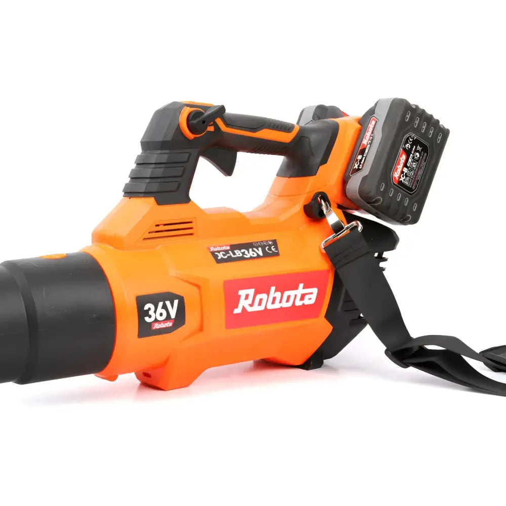 Oranssi ja musta robota dc-lb36v 36v akkulehtipuhallin irrotettavalla akulla ja runkorakenteella