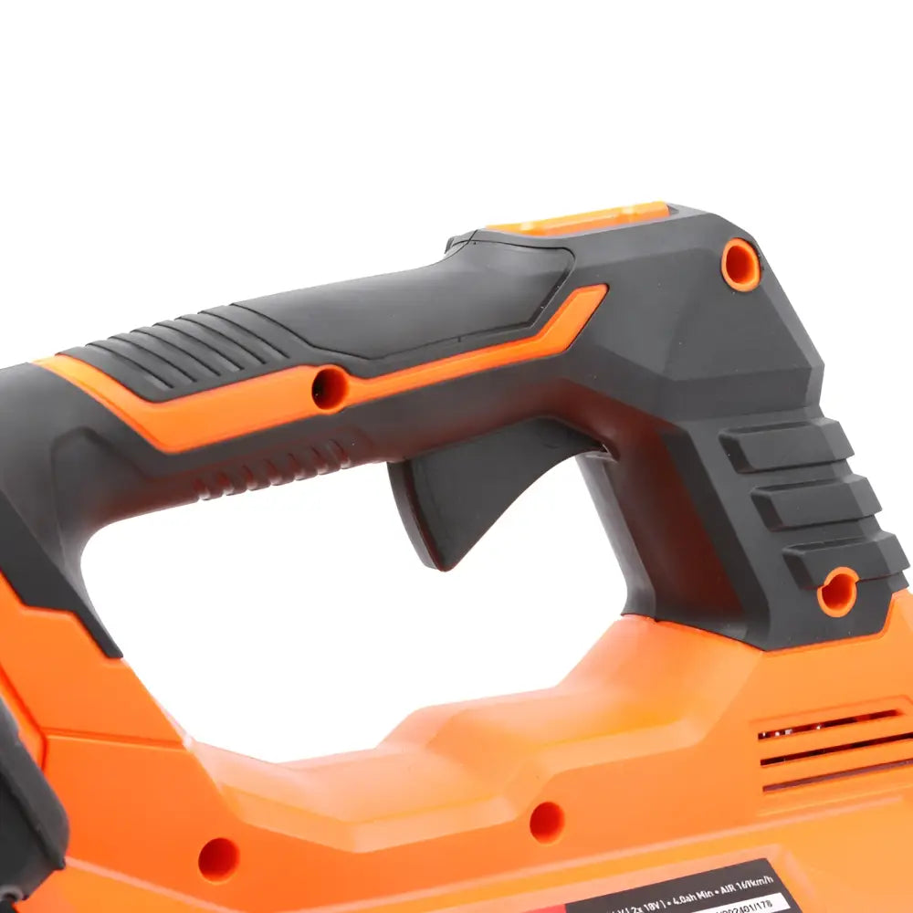 Robota dc-lb36v akkulehtipuhallin runko oranssi musta ergonominen kahva teksturoidulla otteella ja kulmikkaalla muotoilulla