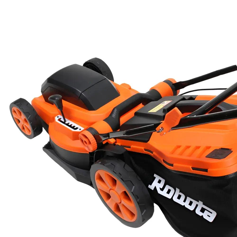 Robota dc-lm36v akkuruohonleikkuri runko oranssi musta sähköinen urheilullisilla renkailla modernilla muotoilulla