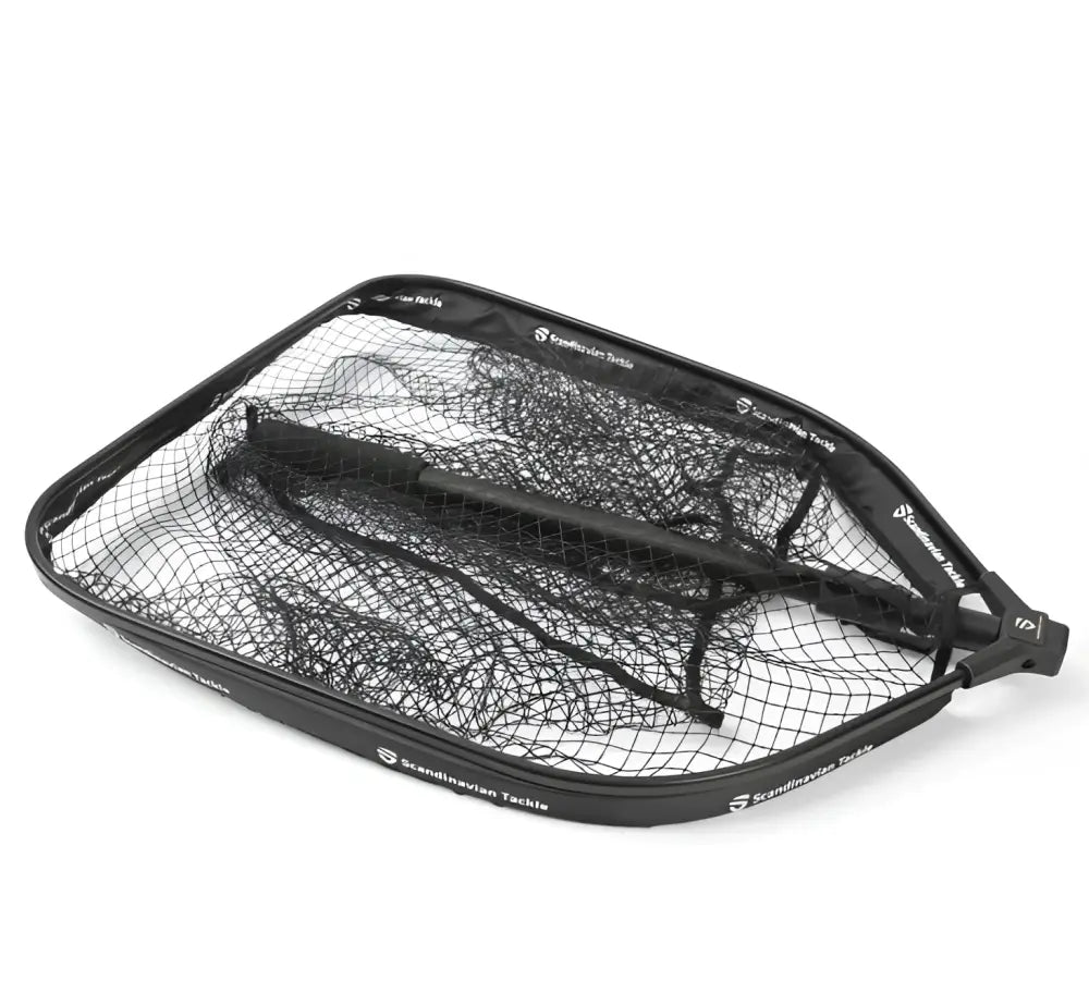 Black folding fishing net scandinavian tackle 601 kalastushaavi 50x60x60cm with durable mesh and reinforced frame