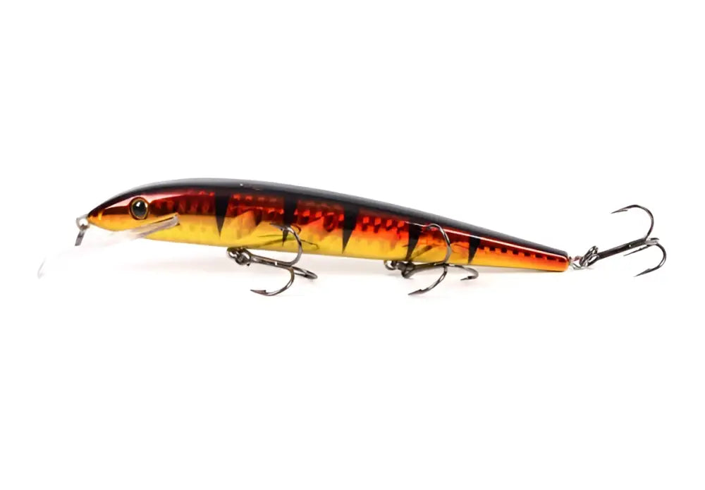 Scandinavian Tackle Baron vaaput 130mm oranssi-musta kova kalastusviehe realistisella silmällä ja kolmihaarakoukkuilla