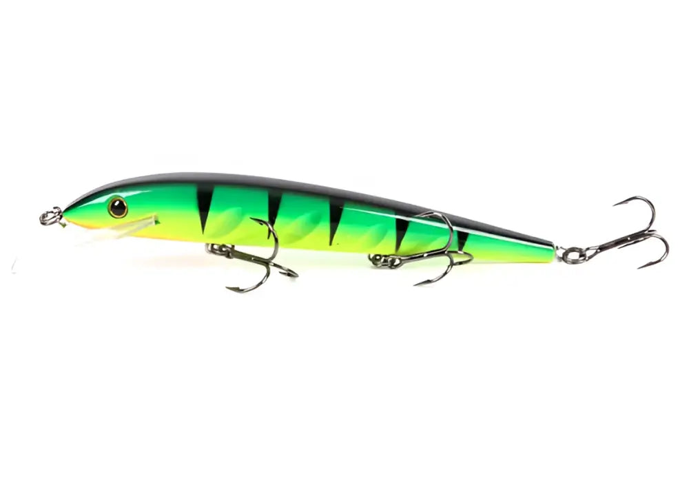 Vibrantti vihreä ja musta raidallinen metallinhohtoinen scandinavian tackle baron vaaput 130mm kova viehe kolmella kolmihaaralla