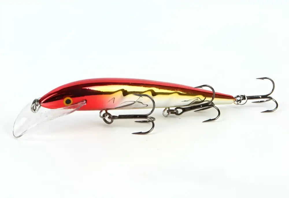 Scandinavian tackle baron vaaput 130mm kiiltävä punakultainen rapala crankbait viehe kirkkaalla muovipalalla ja kolmella piikkihoukulla