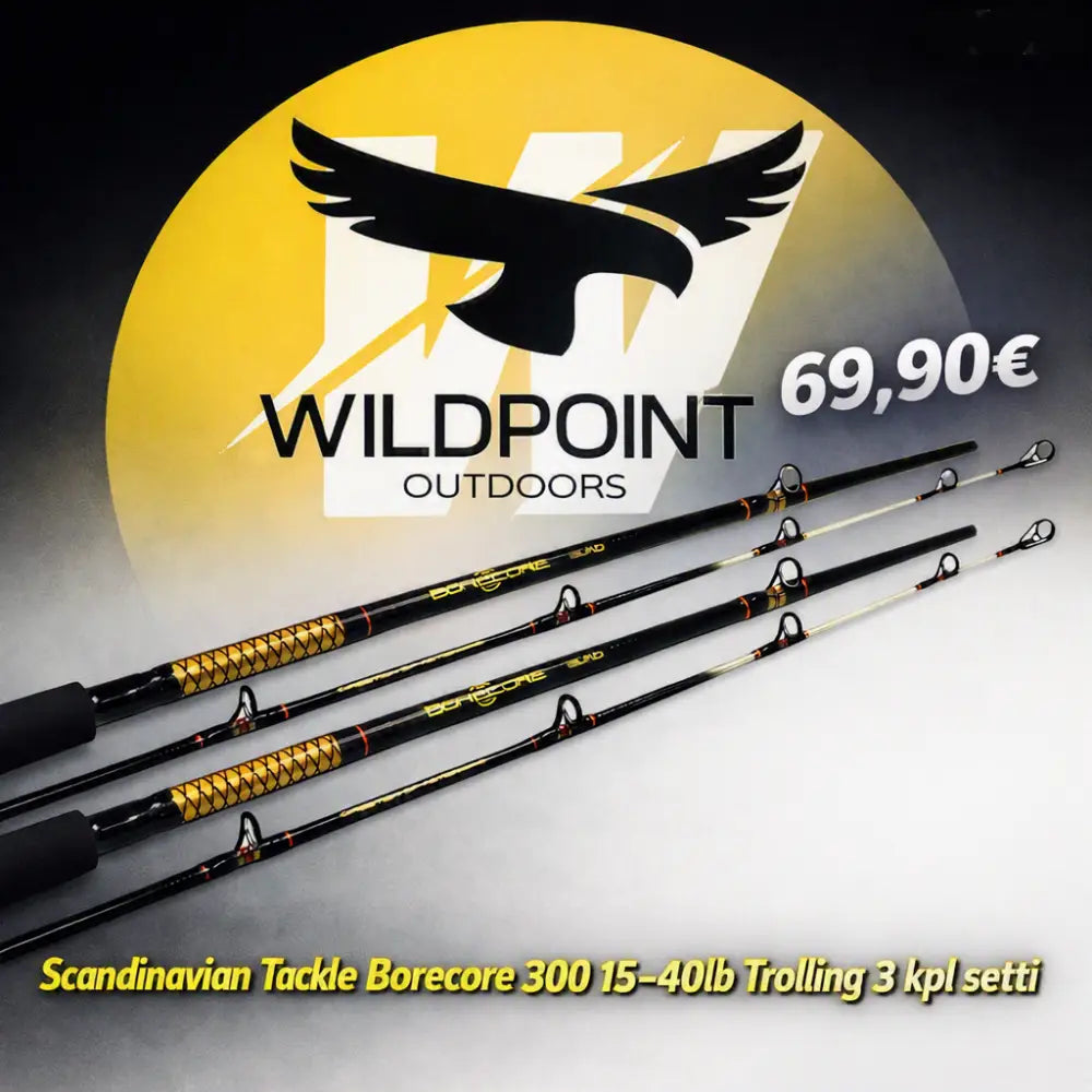 Scandinavian tackle borecore 300 trollingspön 15-40lb i svart och guld med texturerat grepp i set om tre