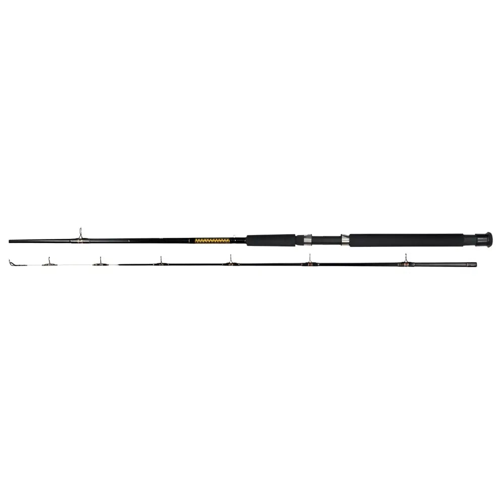 Mustan värinen scandinavian tackle borecore 300 15-40lb trolling -kalastusvapa kultaisella kelapaikalla ja jaetuilla osilla