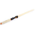 Cream-colored scandinavian tackle flutactic 12 6 fishing rod with black and orange accents on handle and reel seat