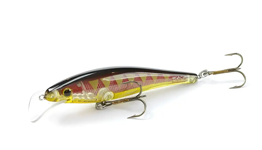 Scandinavian tackle gator wobbler 11cm läpikuultava keltainen ja punainen minnow-tyylinen viehe mustalla selkäraidalla ja kolmella triplohoukulla
