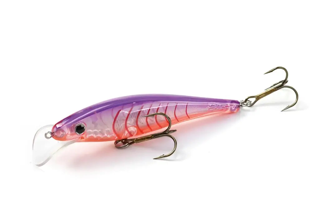 Scandinavian tackle gator wobbler 11cm läpikuultava violetti ja pinkki minnow- viehe kirkkaalla muovilipalla ja kolmella kolmihaarakoukulla
